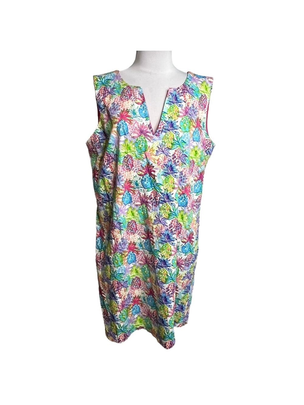 Nicole Miller‎ Studio Women 16 Tropical Pineapple Floral Split Neck Shift Dress